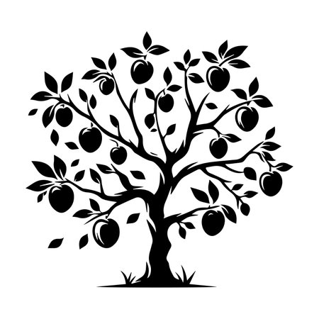 vector apple tree silhouette isolated on white background. apple tree silhouette iconのイラスト素材