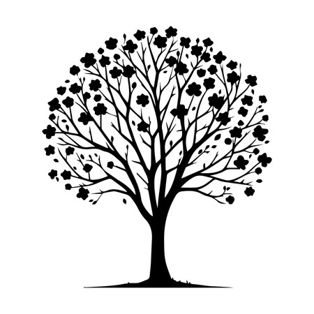 Art tree silhouette isolated on white background. Black and white vector illustration.のイラスト素材