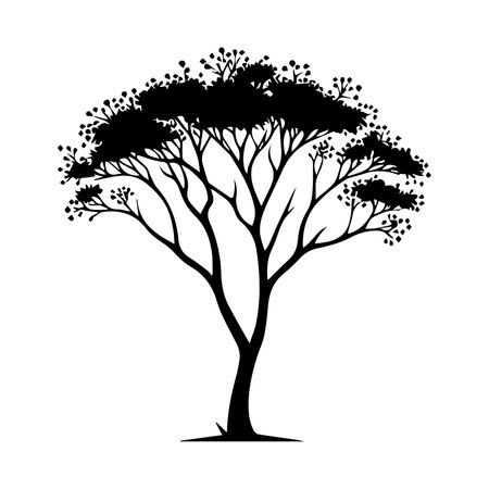 Abstract tree. Black silhouette on a white background. Vector illustration.のイラスト素材