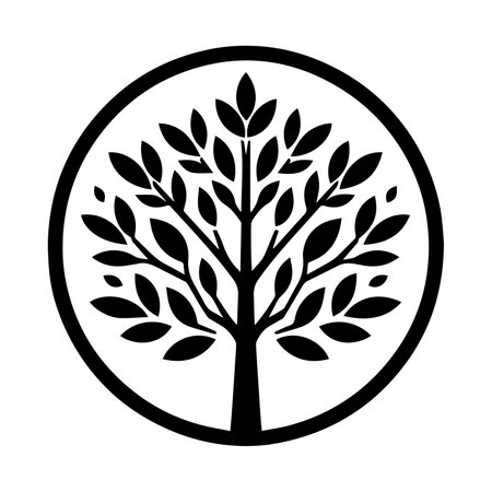 Vector tree icon. Black and white illustration of a tree with leaves.のイラスト素材