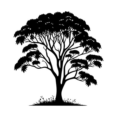 Tree silhouette on white background. Vector illustration of a stylized tree.のイラスト素材