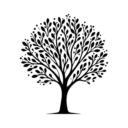 Art tree silhouette isolated on white background. Hand drawn vector illustration.のイラスト素材