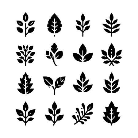 Leaf icons set. Black silhouettes of leaves. Vector illustrationのイラスト素材