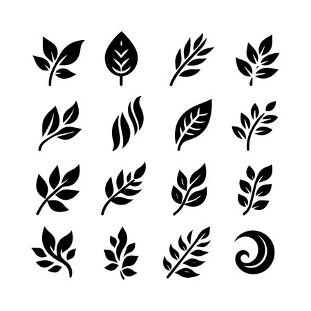 Leaf icon set. Black on white background. Vector illustration.のイラスト素材