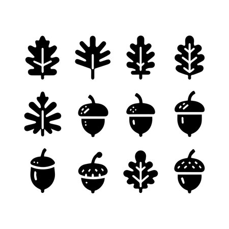 Acorn icons set. Collection of acorns. Vector illustration.のイラスト素材