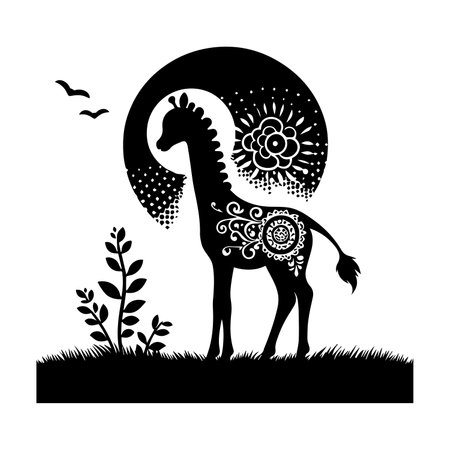 Horse silhouette with floral pattern. Vector illustration for your design.のイラスト素材