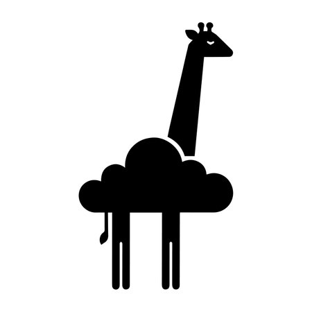 cute giraffe with cloud isolated icon vector illustration design  black and whiteのイラスト素材