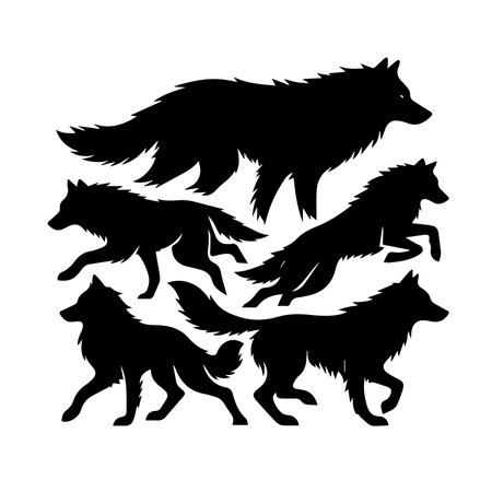 Set of wolf silhouettes isolated on white background. Vector illustration.のイラスト素材