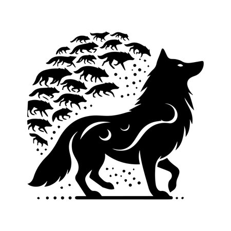 Black silhouette of a wolf on a white background. Vector illustration.のイラスト素材