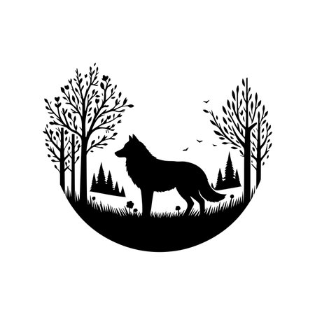 Wolf in the forest. Silhouette of a wolf. Vector illustrationのイラスト素材