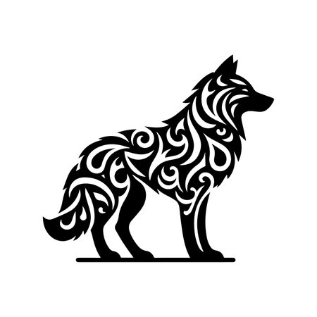 Silhouette of a wolf with a pattern on a white backgroundのイラスト素材