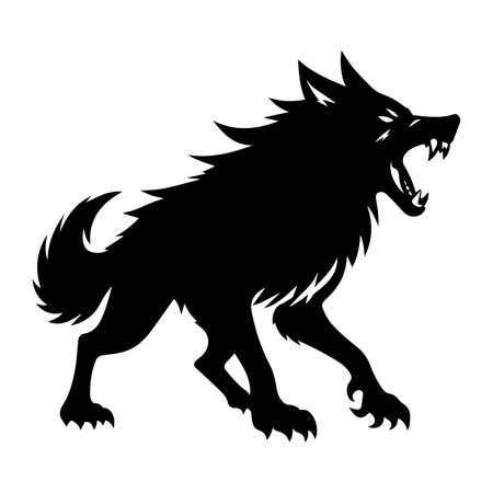 Vector image of a wolf. Black silhouette on a white background.のイラスト素材