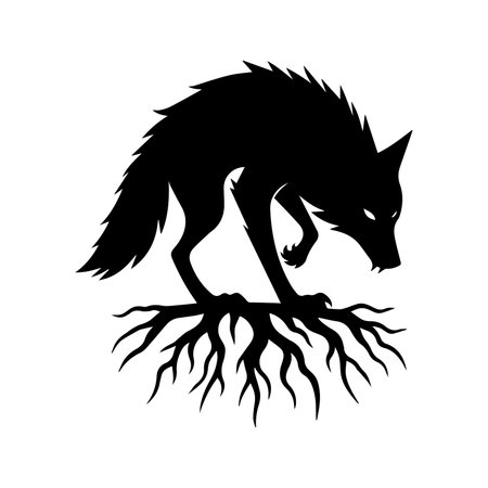 Silhouette of a wolf with roots. Vector illustration isolated on white background.のイラスト素材