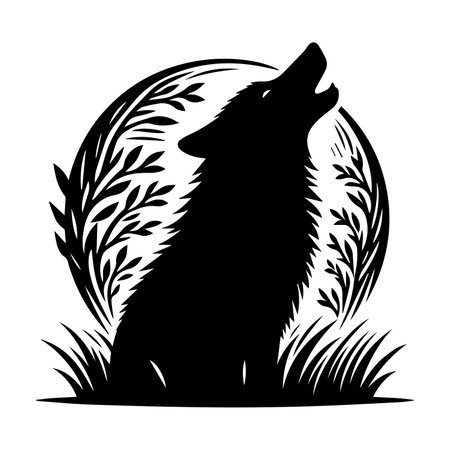 Black wolf in the grass. Vector illustration isolated on white background.のイラスト素材