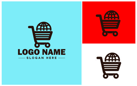 shopping cart online shop basket internet Ecommerce store logo icon vector for business app silhouette logo templateのイラスト素材