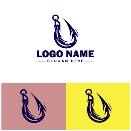 Fishing hook icon catching fish Float catching fishing sign symbol vector logoのイラスト素材