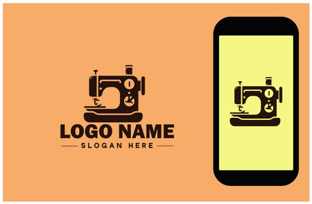 Sewing machine icon Sewing device Stitching machine Tailoring machine flat logo sign symbol editable vectorのイラスト素材
