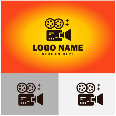 Movie camera icon Video camera Film camera Cinema camera flat logo sign symbol editable vectorのイラスト素材