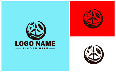 Sustainable energy icon Renewable energy Clean energy Green energy flat logo sign symbol editable vectorのイラスト素材