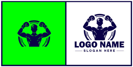 Boxing club icon Boxing gym Boxing dojo Boxing academy flat logo sign symbol editable vectorのイラスト素材