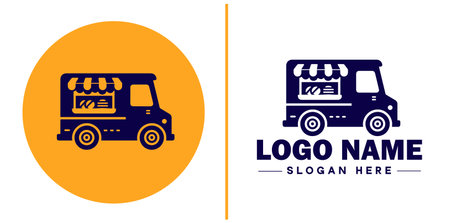 Food truck icon Mobile kitchen Food van Street food vendor flat logo sign symbol editable vectorのイラスト素材