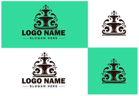Fountain icon Water feature Well Spring flat logo sign symbol editable vectorのイラスト素材