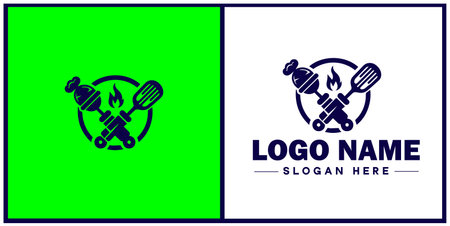 barbecue restaurant icon BBQ joint Grill house Smokehouse flat logo sign symbol editable vectorのイラスト素材