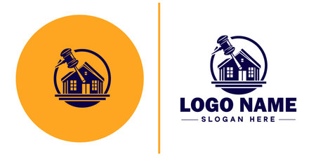 Auction house icon Auction gallery Auction center Auction mart flat logo sign symbol editable vectorのイラスト素材