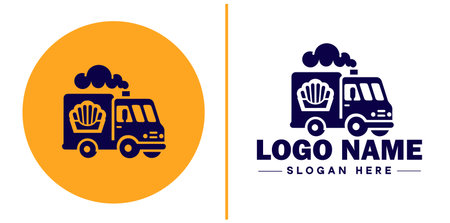 Food truck icon Mobile kitchen Food van Street food vendor flat logo sign symbol editable vectorのイラスト素材