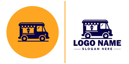 Food truck icon Mobile kitchen Food van Street food vendor flat logo sign symbol editable vectorのイラスト素材