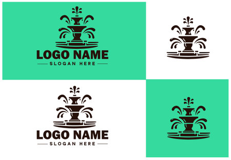 Fountain icon Water feature Well Spring flat logo sign symbol editable vectorのイラスト素材