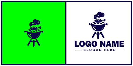 barbecue restaurant icon BBQ joint Grill house Smokehouse flat logo sign symbol editable vectorのイラスト素材