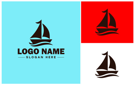 sailboat icon Sailing vessel Yacht Sailcraft flat logo sign symbol editable vectorのイラスト素材
