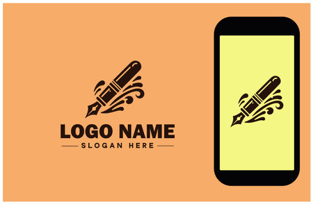 fountain pen icon Ink pen Quill pen Writing pen flat logo sign symbol editable vectorのイラスト素材