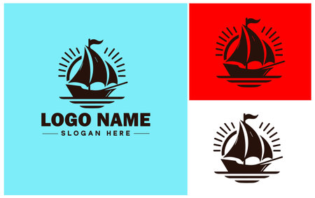 sailboat icon Sailing vessel Yacht Sailcraft flat logo sign symbol editable vectorのイラスト素材