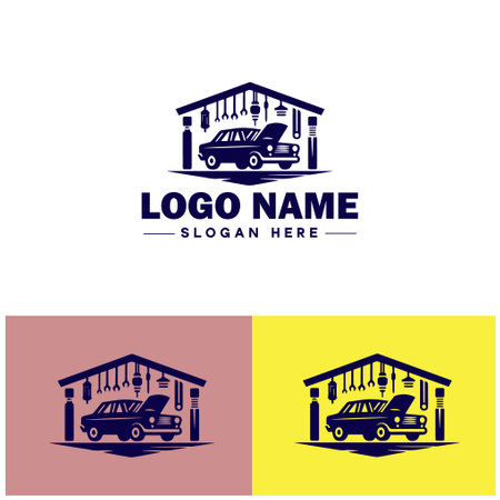 Auto repair shop icon Garage Mechanic shop Automobile service center flat logo sign symbol editable vectorのイラスト素材