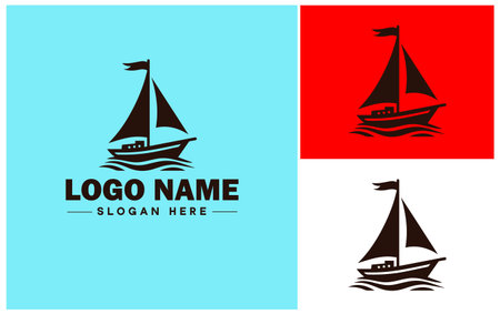 sailboat icon Sailing vessel Yacht Sailcraft flat logo sign symbol editable vectorのイラスト素材