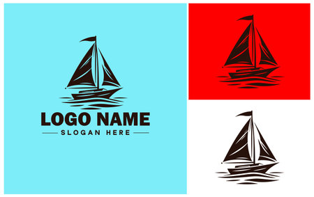sailboat icon Sailing vessel Yacht Sailcraft flat logo sign symbol editable vectorのイラスト素材