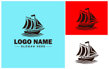 sailboat icon Sailing vessel Yacht Sailcraft flat logo sign symbol editable vectorのイラスト素材