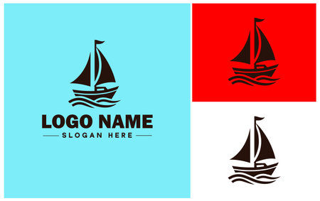 sailboat icon Sailing vessel Yacht Sailcraft flat logo sign symbol editable vectorのイラスト素材