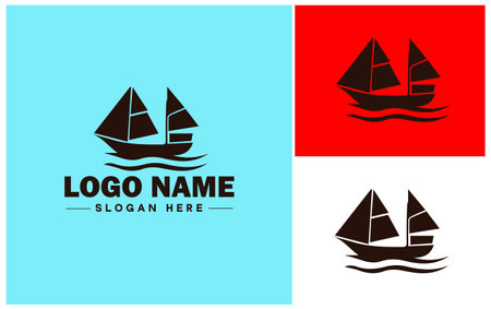 sailboat icon Sailing vessel Yacht Sailcraft flat logo sign symbol editable vectorのイラスト素材