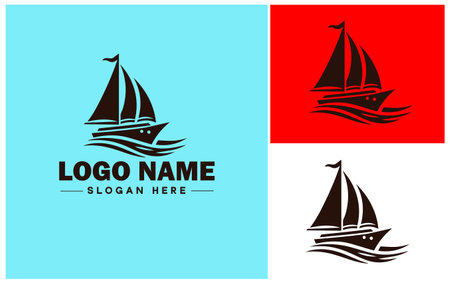 sailboat icon Sailing vessel Yacht Sailcraft flat logo sign symbol editable vectorのイラスト素材