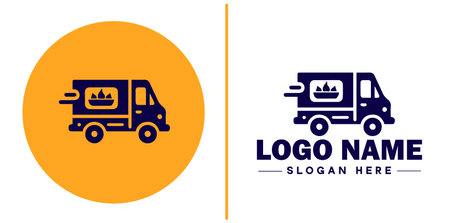 Food truck icon Mobile kitchen Food van Street food vendor flat logo sign symbol editable vectorのイラスト素材