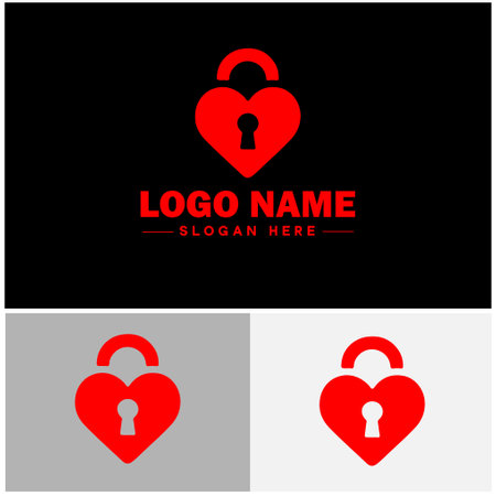 heart lock icon Love lock Padlock Heart-shaped lock flat logo sign symbol editable vectorのイラスト素材