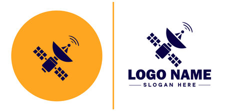satellite icon technology communication flat satellite logo sign symbol editable vectorのイラスト素材