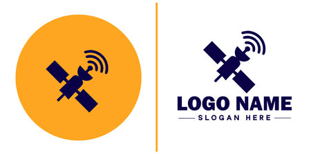 satellite icon technology communication flat satellite logo sign symbol editable vectorのイラスト素材