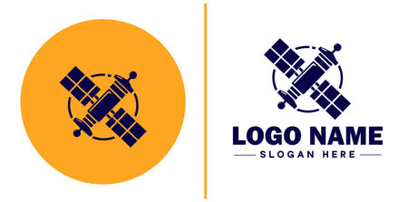 satellite icon technology communication flat satellite logo sign symbol editable vectorのイラスト素材