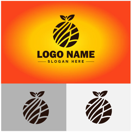 Orange icon Fruits juicy orange Organic fruit healthy unique farm sign symbol vector logoのイラスト素材