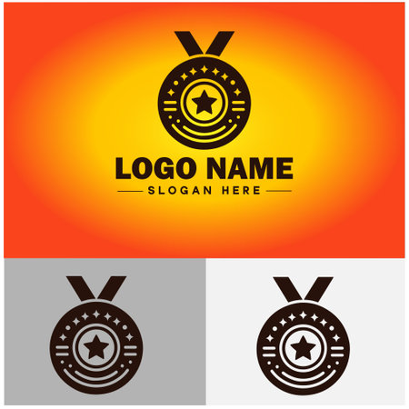 Medal icon award logo contest winner champion Rosette Stamp sign symbol vector logoのイラスト素材