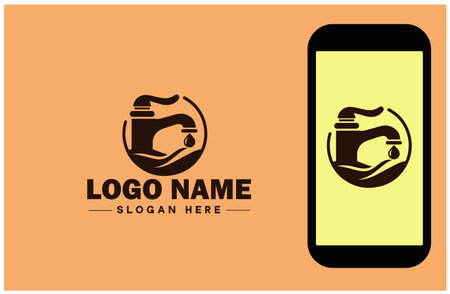 water faucet icon tap logo Plumbing water drop pipe line service sign symbol vector logoのイラスト素材